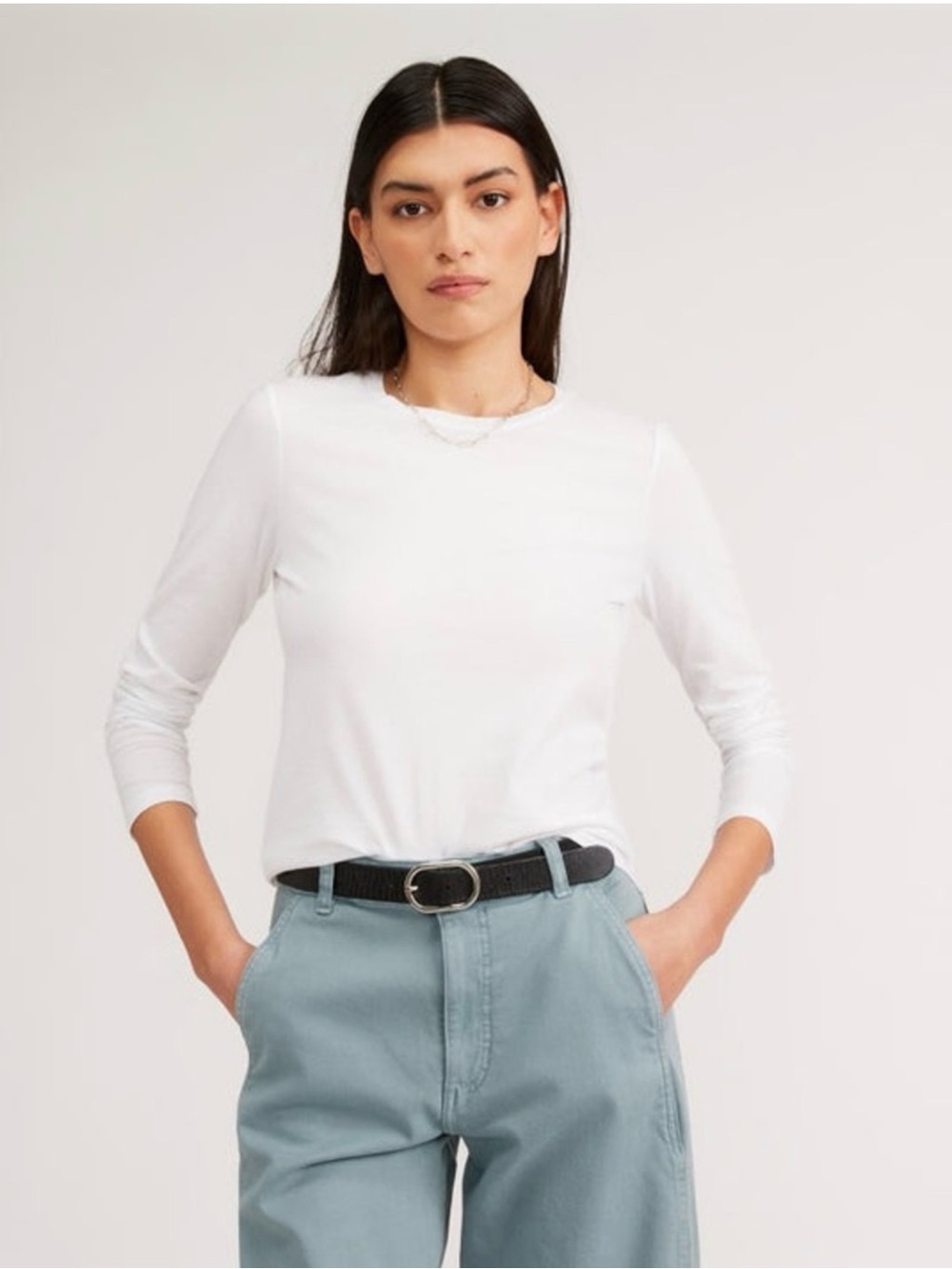 🌼Everlane White Supima Cotton Long-Sleeve Scoop Neck Tee